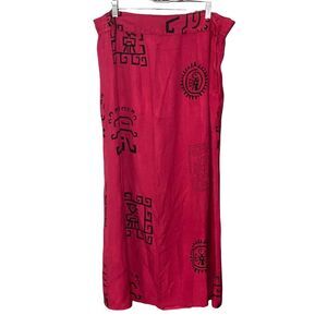 Vintage Essence By Mail Burgundy Red Skirt Long Boho Aztec Tribal Art Print sz L